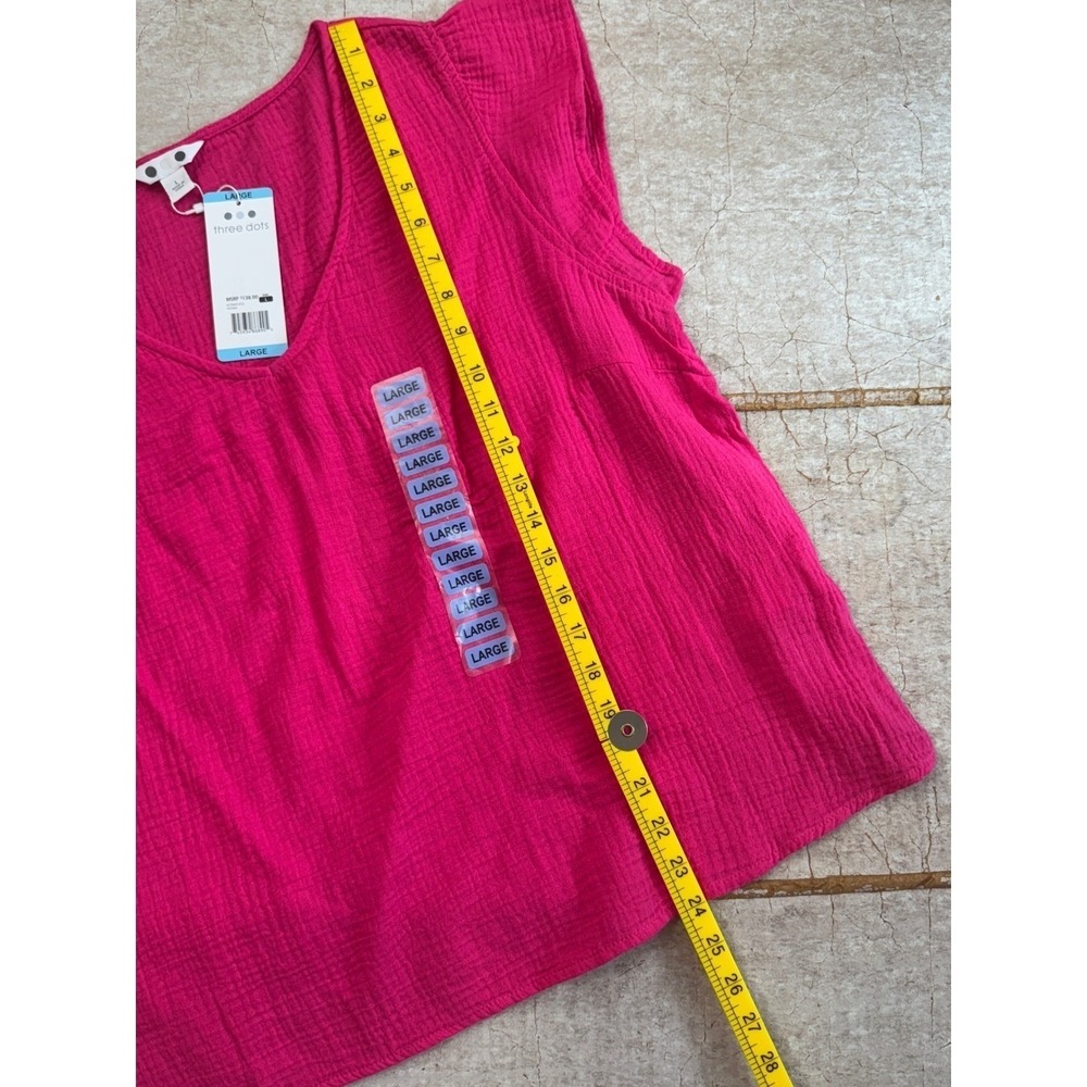 Three Dots‎ Top T-shirt Large Cotton Gauze Pink V Neck Lightweight NWT Blouse - Picture 7 of 9
